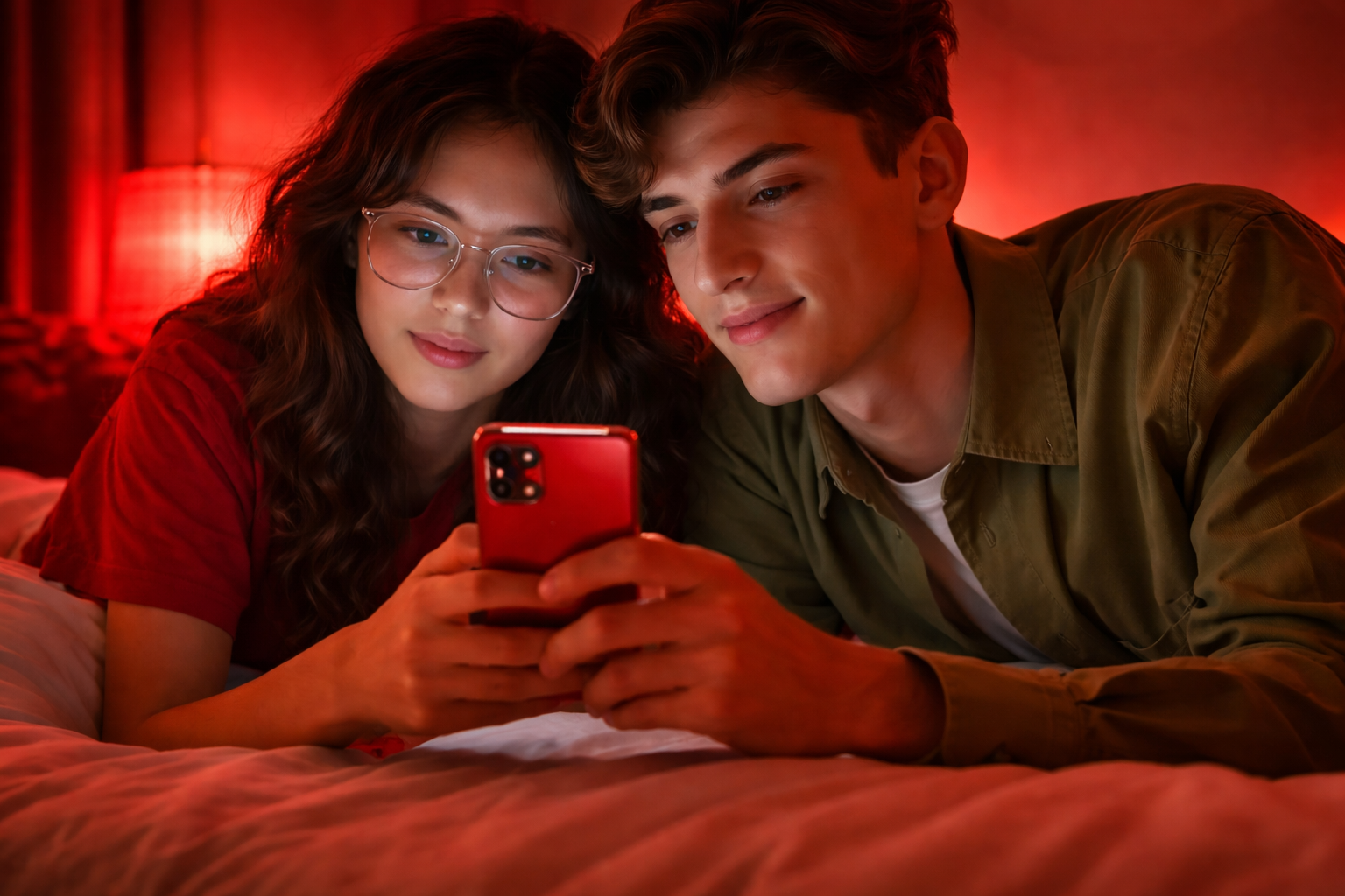 Casal assistindo vivaWatch no smartphone